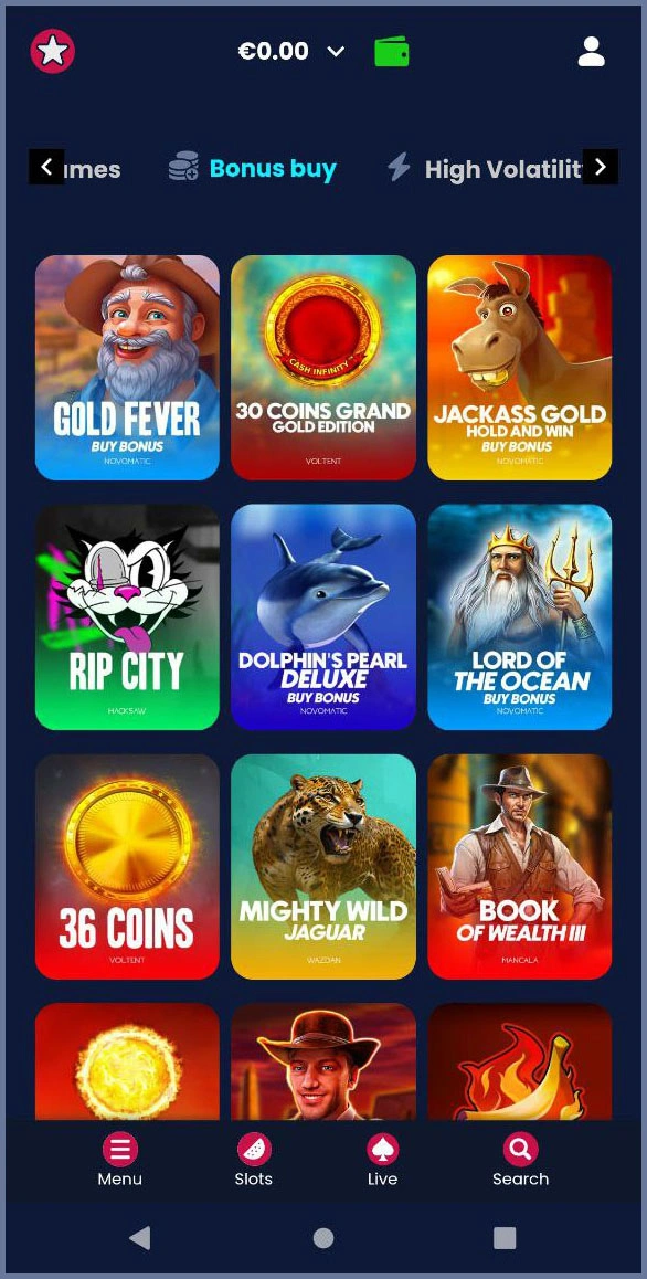 Slots available with direct bonus buy feature at Rich Gringo