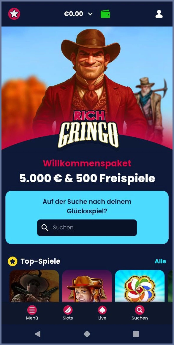 Übersicht der Rich Gringo -Hauptseite
